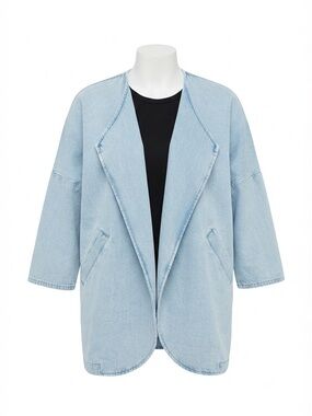 Pull&Bear Oversized Light Wash Open Front Denim Car Coat Jacket